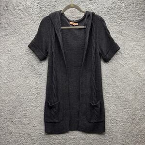 Kaisely Women's Small‎ Gray Knit Short Sleeve Open Front Cardigan Hoodie Comfort